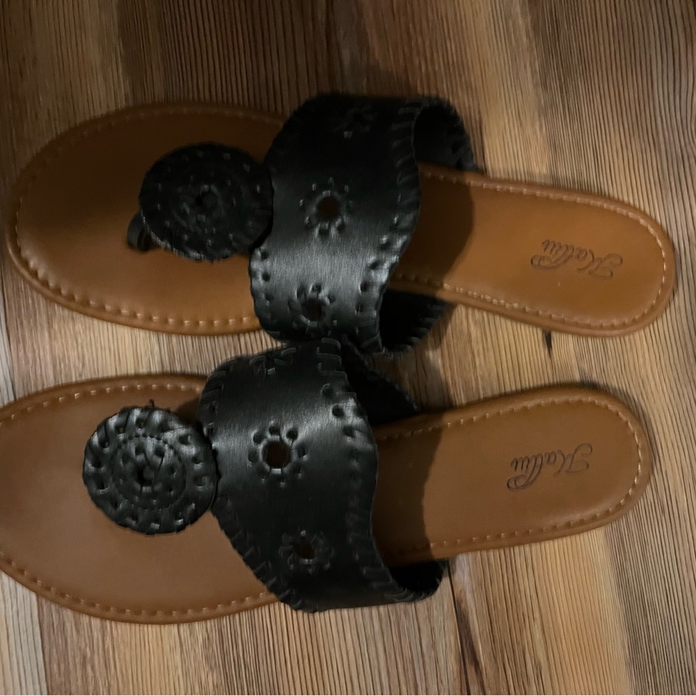 Black and Brown Slide Sandals with Perforated Leather Straps